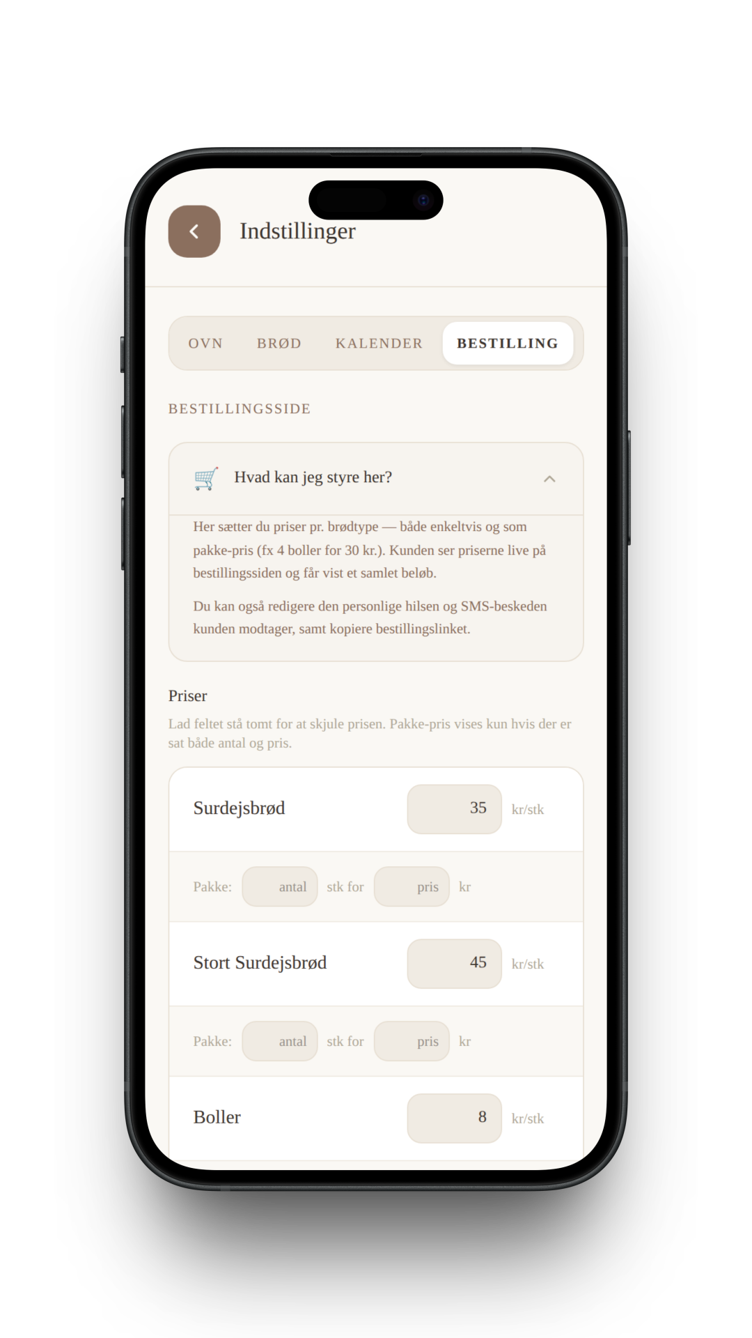 Bestillingsindstillinger og SMS